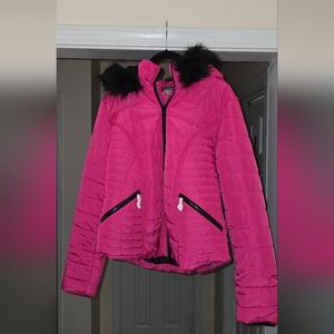 Venus Pink Quilted Hooded Full Zip Front Jacket L